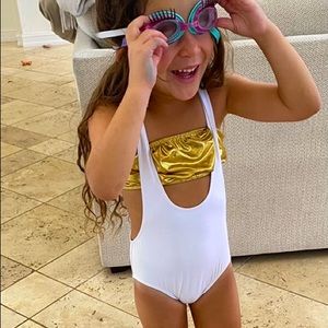 Planet Sea White Swimsuit w/ Gold Bandeau Top
